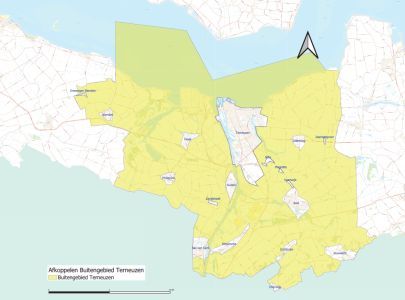 Kaart met grenzen buitengebied gemeente Terneuzen